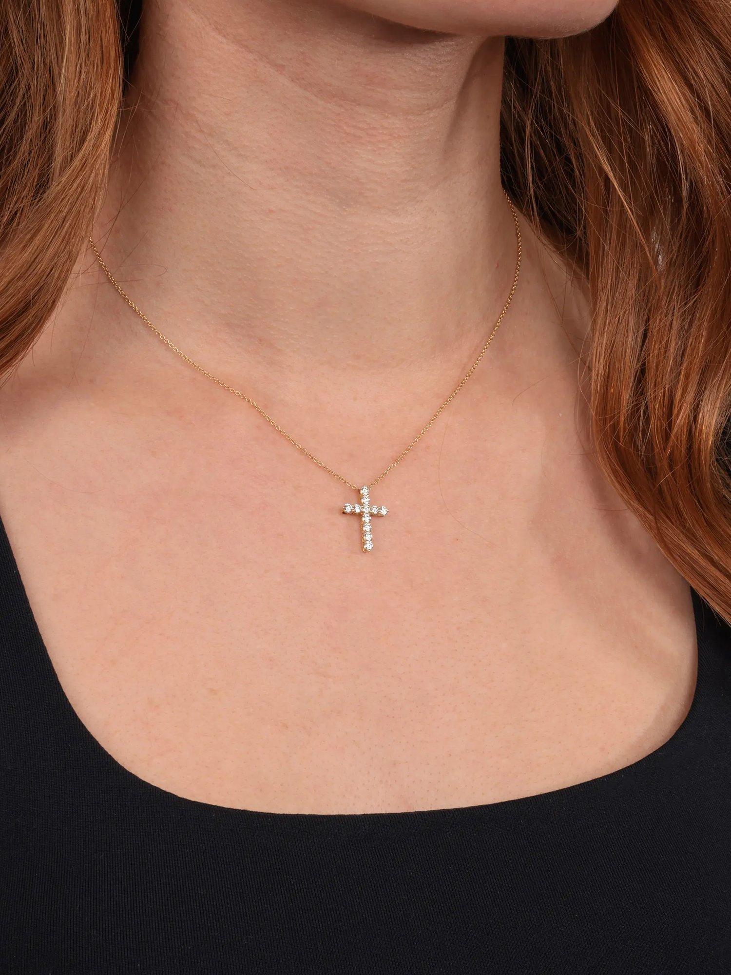 Product image 2 of 5, which shows Pre-loved Tiffany & Co. Brilliant Cut Diamond 18ct Yellow Gold Small Cross Pendant Necklace, Yellow Gold