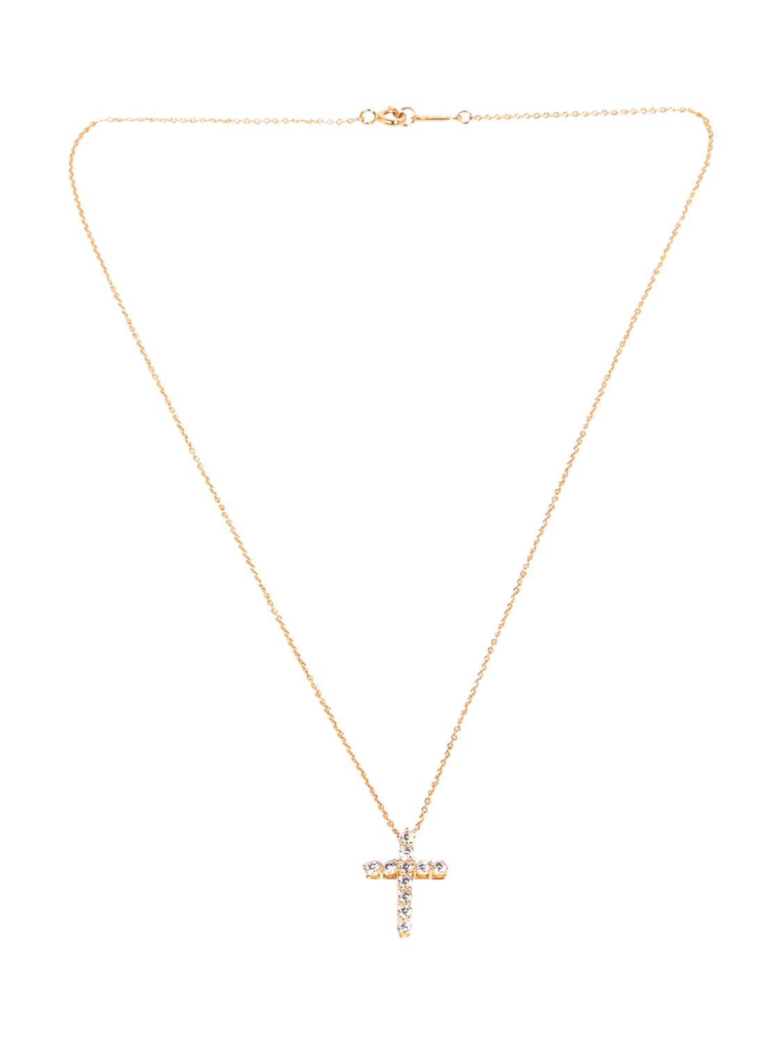 Product image 4 of 5, which shows Pre-loved Tiffany & Co. Brilliant Cut Diamond 18ct Yellow Gold Small Cross Pendant Necklace, Yellow Gold