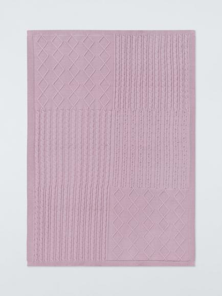 John Lewis Cable Stitch Patchwork Baby Blanket, Pink, Pink