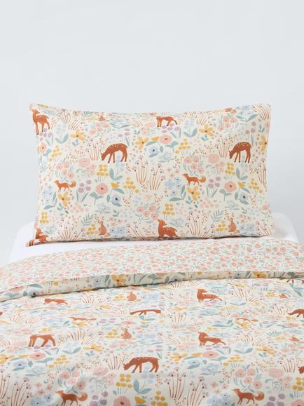 John Lewis Floral Ditsy Reversible Duvet Cover and Pillowcase Set, Cotbed, Pink, Pink