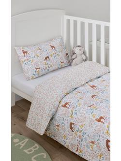 John Lewis Floral Ditsy Reversible Duvet Cover and Pillowcase Set, Cotbed, Pink - view 2, Pink