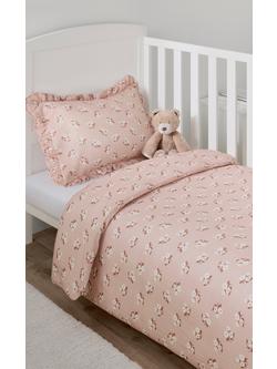 John Lewis Floral Posy Duvet Cover and Pillowcase Set, Cotbed, Pink - view 2, Pink