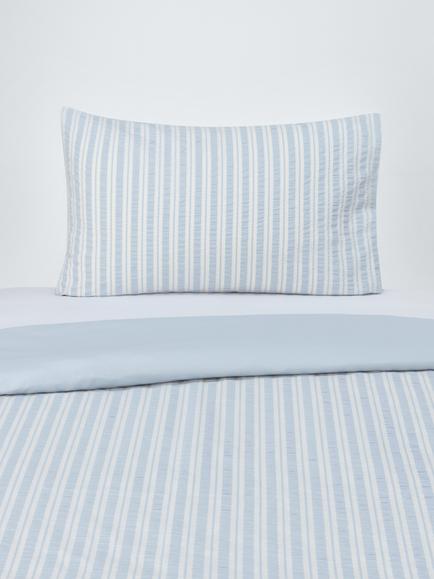 John Lewis Kids' Classic Seersucker Stripe Duvet Cover and Pillowcase Set, Cotbed, Blue, Blue