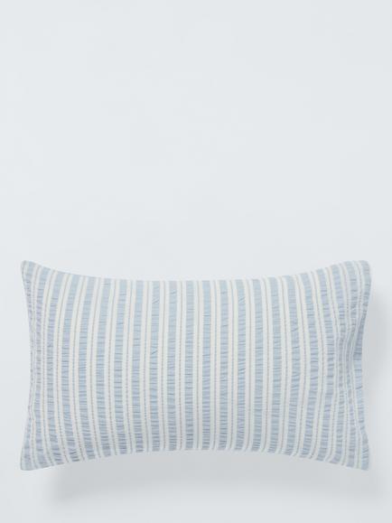 John Lewis Kids' Classic Seersucker Stripe Duvet Cover and Pillowcase Set, Cotbed, Blue - view 2, Blue