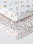 Johjn Lewis Floral Ditsy Fitted Cotbed Sheets, Pack of 2, Pink