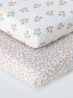 John Lewis Floral Ditsy Fitted Cotbed Sheets, Pack of 2, Pink, Pink