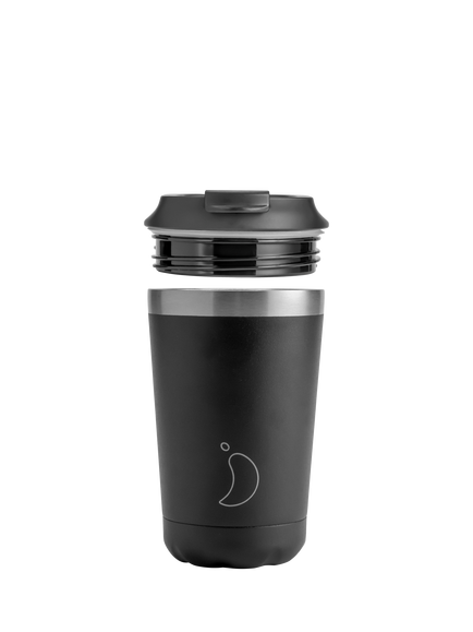 Chilly's Original Double Wall Insulated Travel Mug, 340ml, Pastel Pink, Monochrome Black