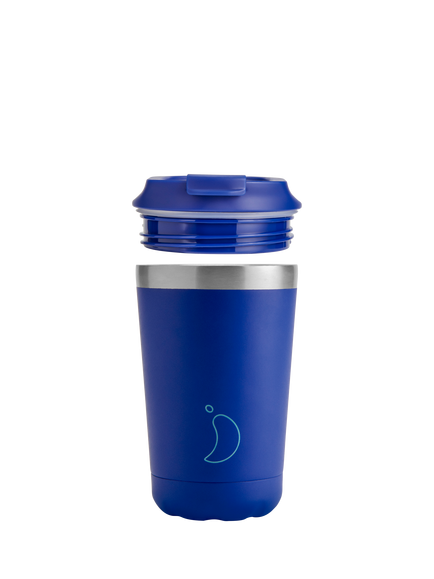 Chilly's Original Double Wall Insulated Travel Mug, 340ml, Pastel Pink, Matte Blue
