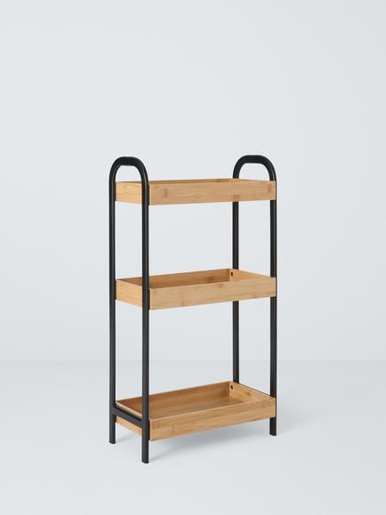 John Lewis Bamboo and Metal 3 Tier Bathroom Storage Caddy, Black/Natural, 
