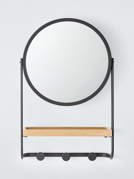 John Lewis Bamboo and Metal Mirror and Shelf Unit, Black/Natural, 
