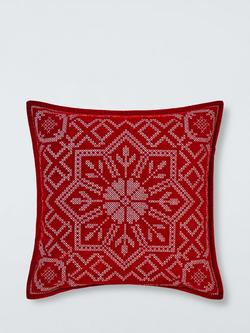John Lewis Cross Stitch Snowflake Cushion, Red, Red