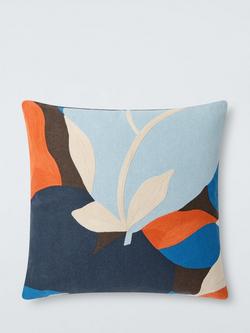John Lewis Floral Crop Embroidered Cushion, Blue