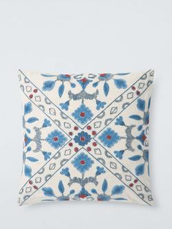 John Lewis Azura Embroidered Cushion, Blue, Multi
