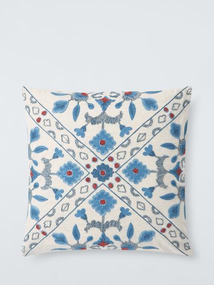 John Lewis Azura Embroidered Cushion, Blue, Multi