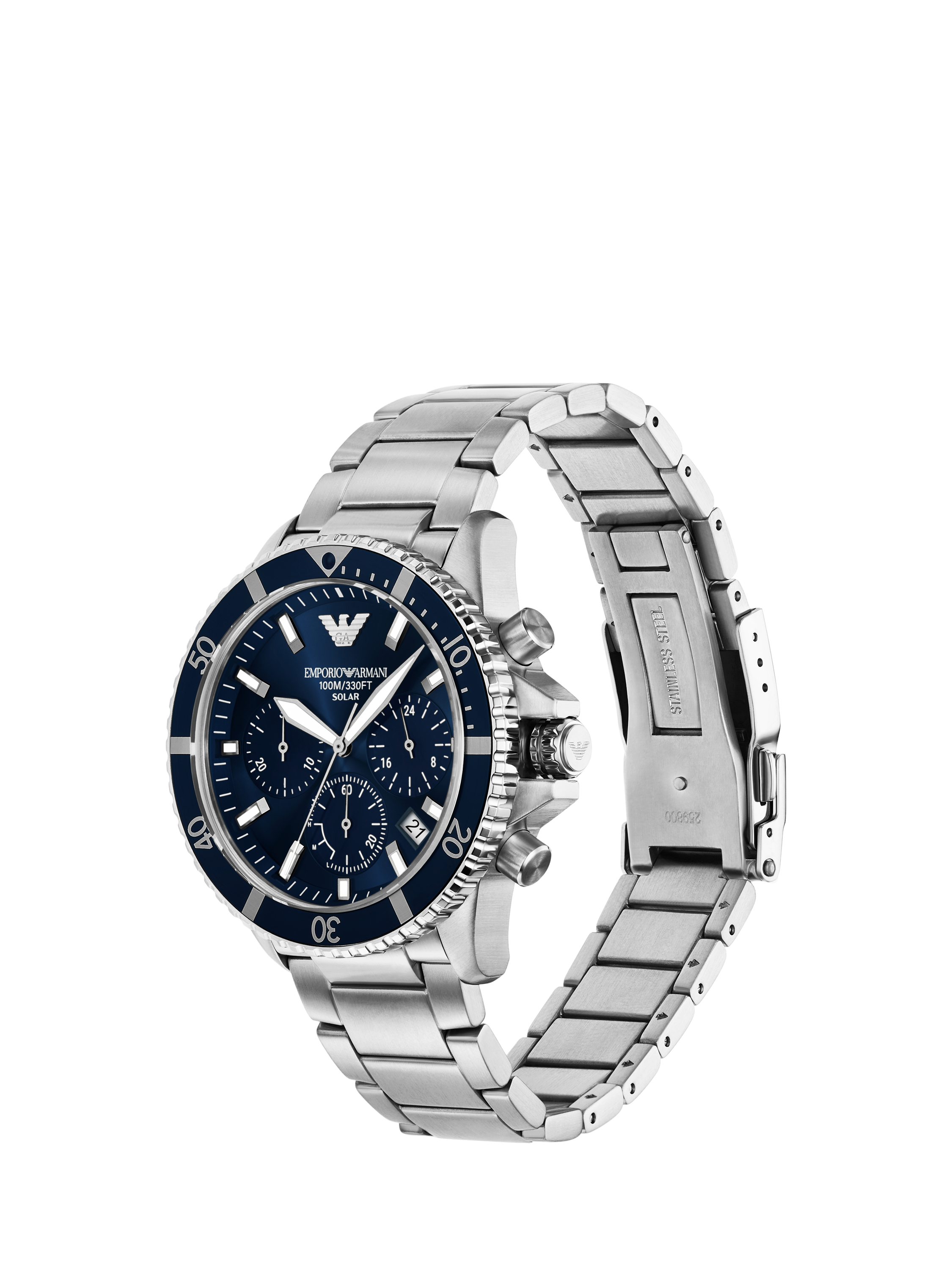 Product image 2 of 6, which shows Emporio Armani AR11681 Men's World Explorer Solar-Powered Chronograph Bracelet Strap Watch, Silver