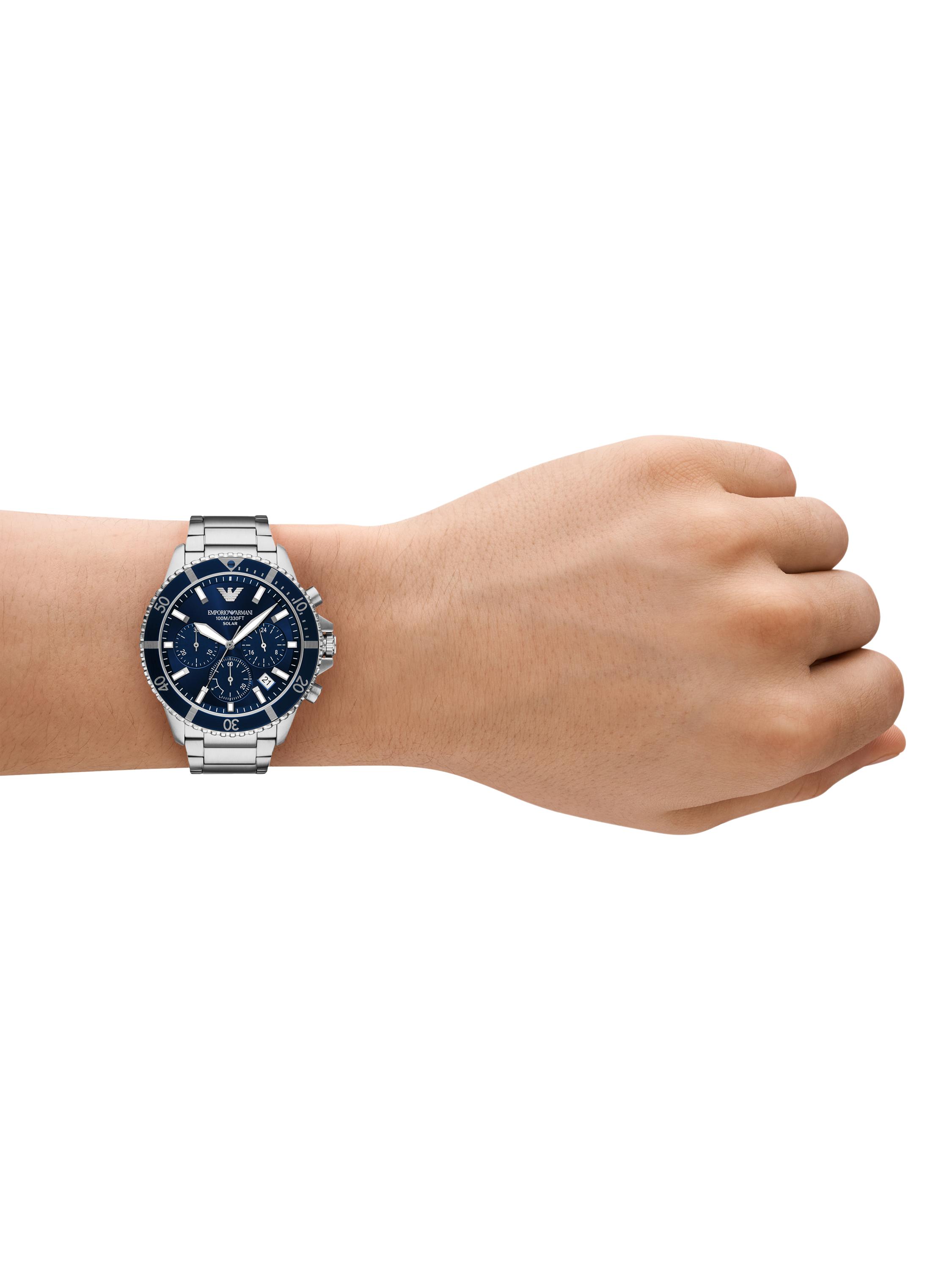 Product image 5 of 6, which shows Emporio Armani AR11681 Men's World Explorer Solar-Powered Chronograph Bracelet Strap Watch, Silver
