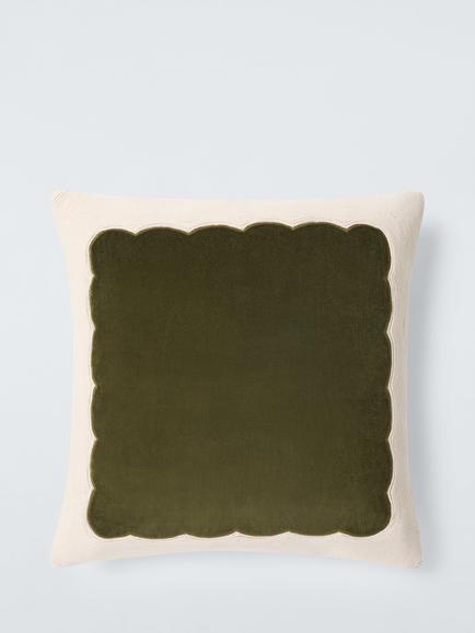 John Lewis Scallop Border Cushion, Green