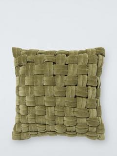 John Lewis Velvet Basket Weave Cushion, Green