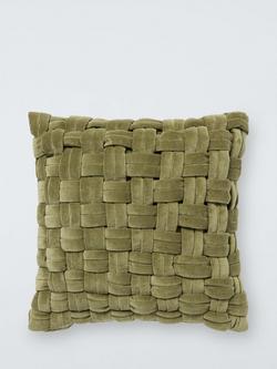 John Lewis Velvet Basket Weave Cushion, Green, Green
