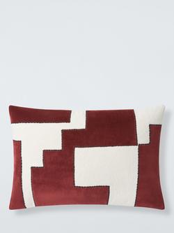 John Lewis Velvet Colour Block Cord Cushion, Port, Port