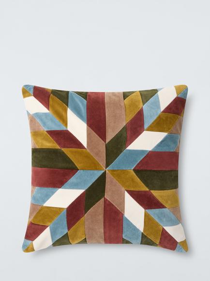 John Lewis Velvet Star Patch Cushion, Multi, Multi