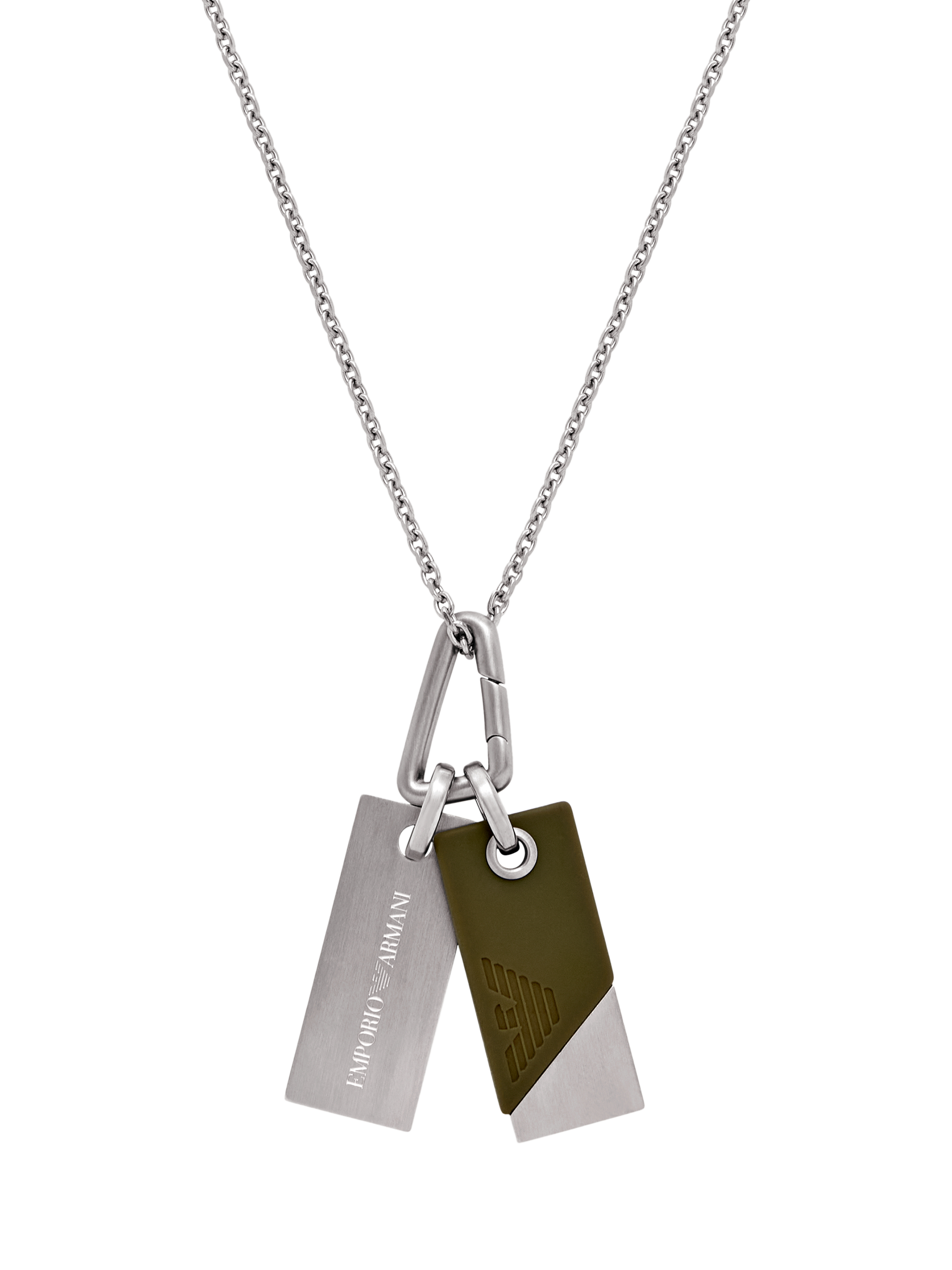 Emporio Armani Men's Double Tag Pendant Necklace, Silver/Green