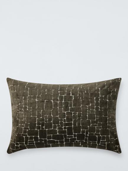John Lewis Irregular Blocks Velvet Cushion, Avocado