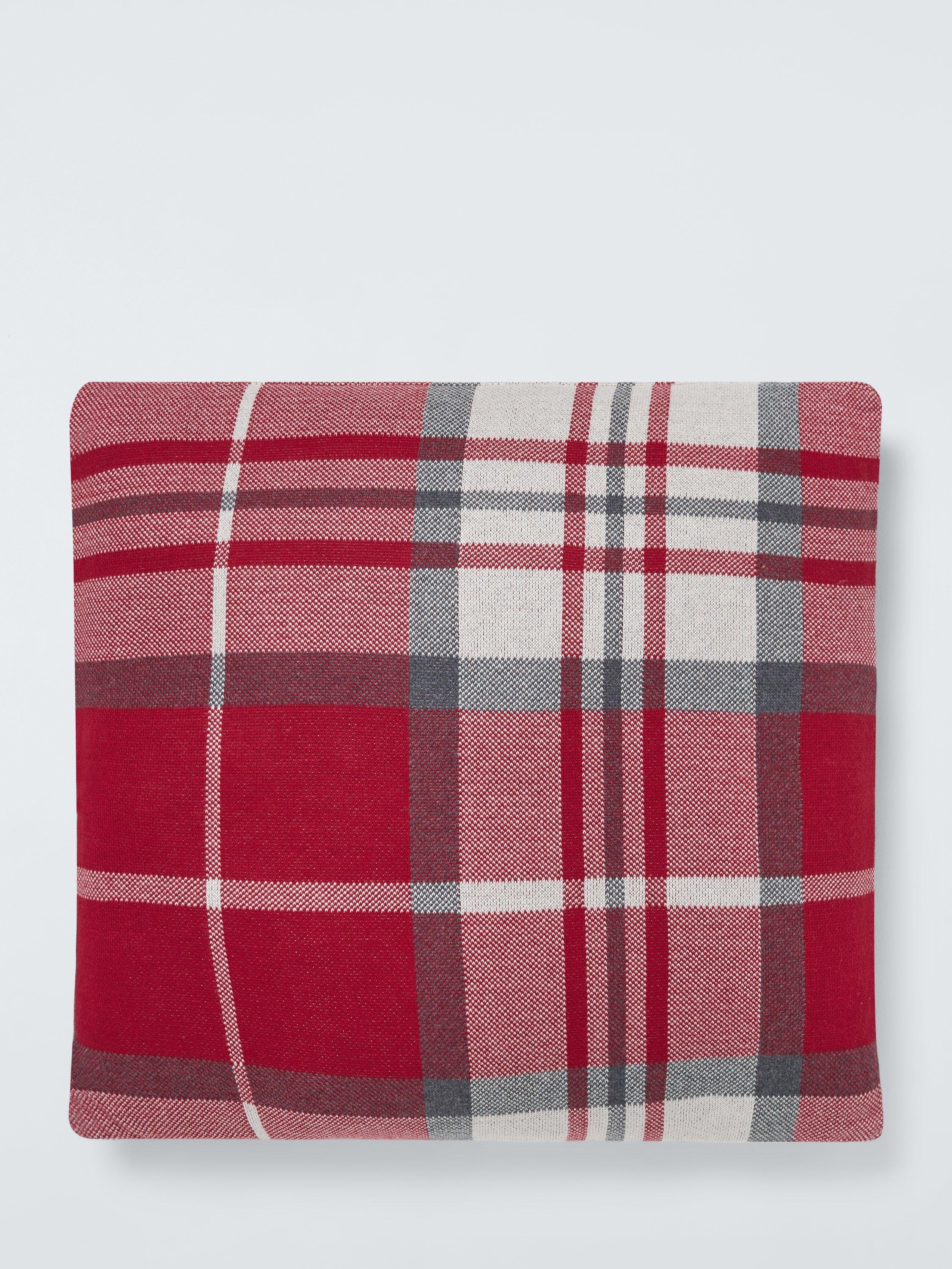 John Lewis Woven Plaid Cushion, Red