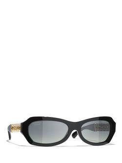 CHANEL Oval Sunglasses CH5537Q, Black/Grey Gradient, Black/Grey Gradient