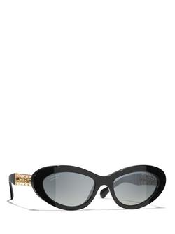 CHANEL Oval Sunglasses CH5538Q, Black, Black