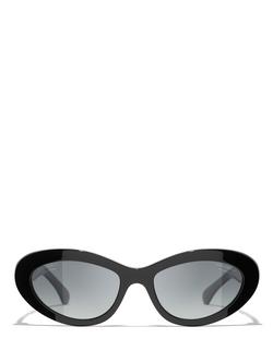 CHANEL Oval Sunglasses CH5538Q, Black - view 2, Black