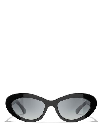 CHANEL Oval Sunglasses CH5538Q, Black - view 2, Black