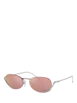 Diesel DL1004 Unisex Oval Sunglasses, Pink, Silver/Pink