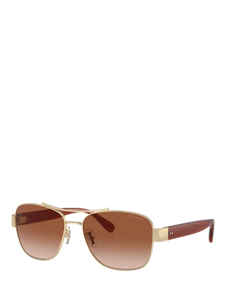 Coach HC7161 Women's Round Sunglasses, Gold/Brown Gradient, Gold/Brown Gradient