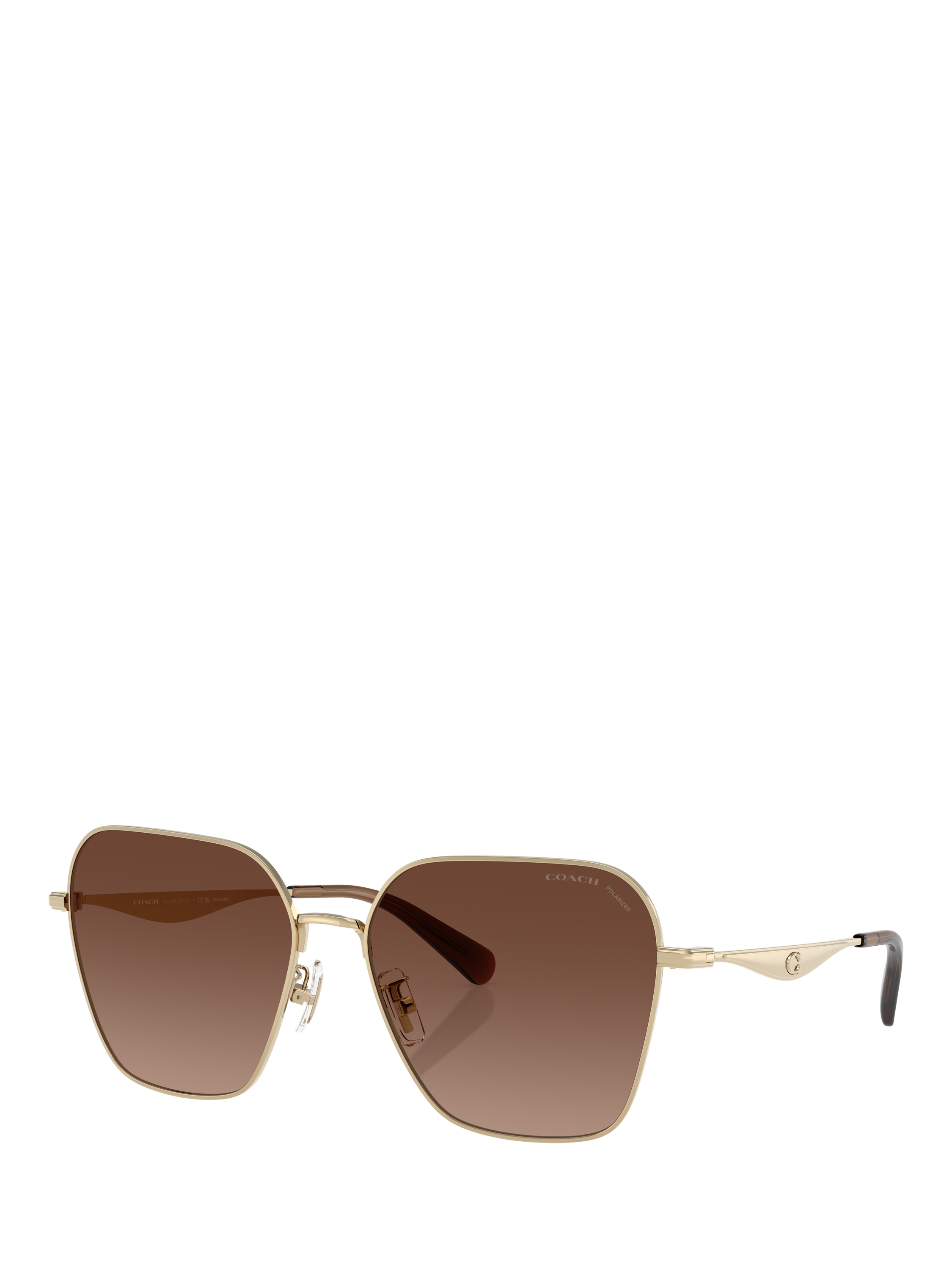 Product image 1 of 5, which shows Coach HC7168 Women's Polarised Square Sunglasses, Gold/Brown Gradient