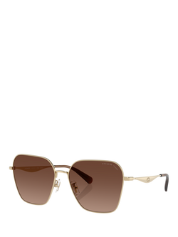 Coach HC7168 Women's Polarised Square Sunglasses, Gold/Brown Gradient, Gold/Brown Gradient
