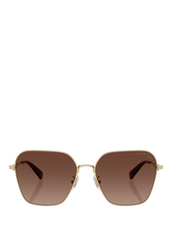 Coach HC7168 Women's Polarised Square Sunglasses, Gold/Brown Gradient - view 2, Gold/Brown Gradient