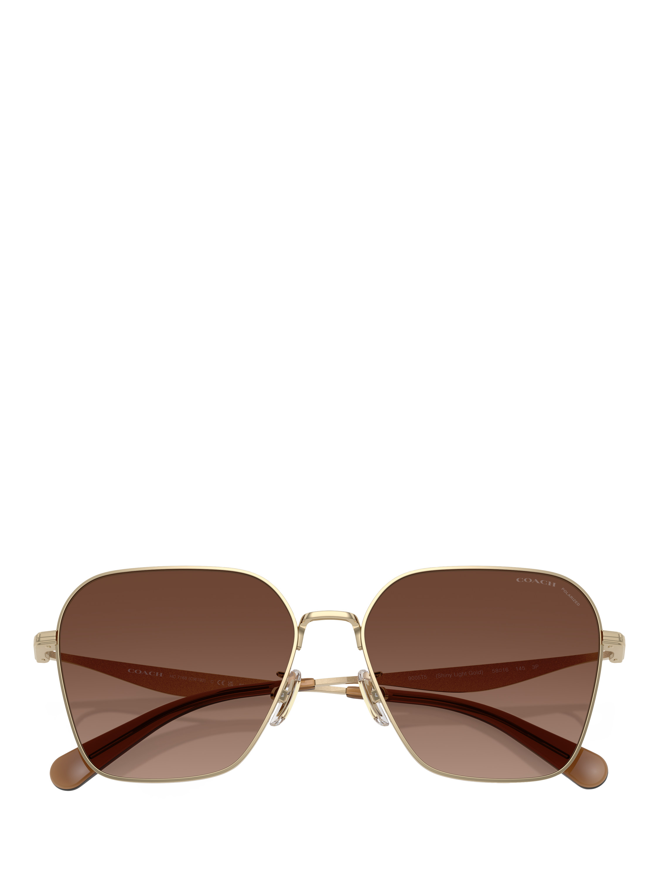Product image 5 of 5, which shows Coach HC7168 Women's Polarised Square Sunglasses, Gold/Brown Gradient