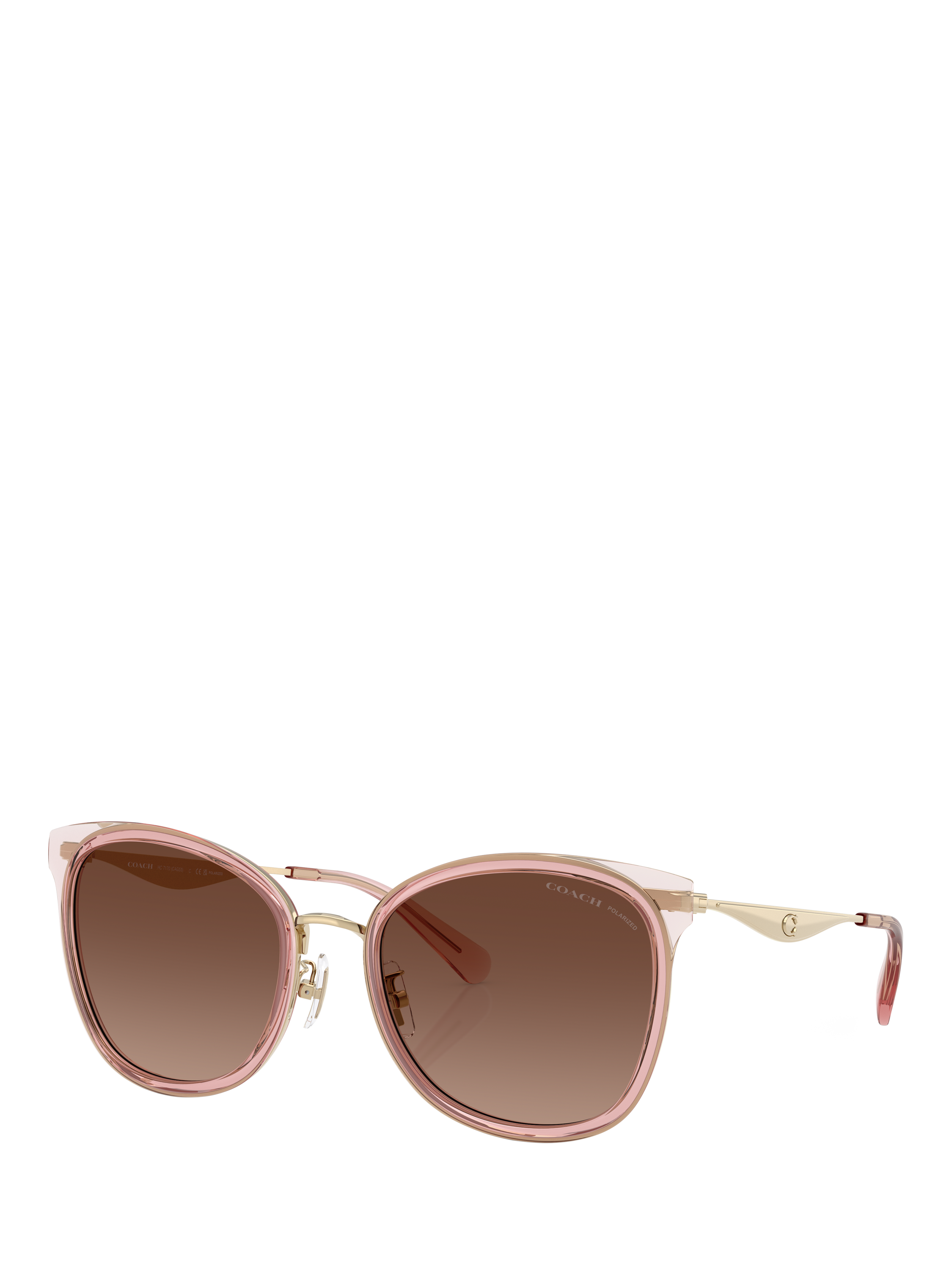 Product image 1 of 5, which shows Coach HC7170 Women's Polarised Oval Sunglasses, Pink/Brown Gradient