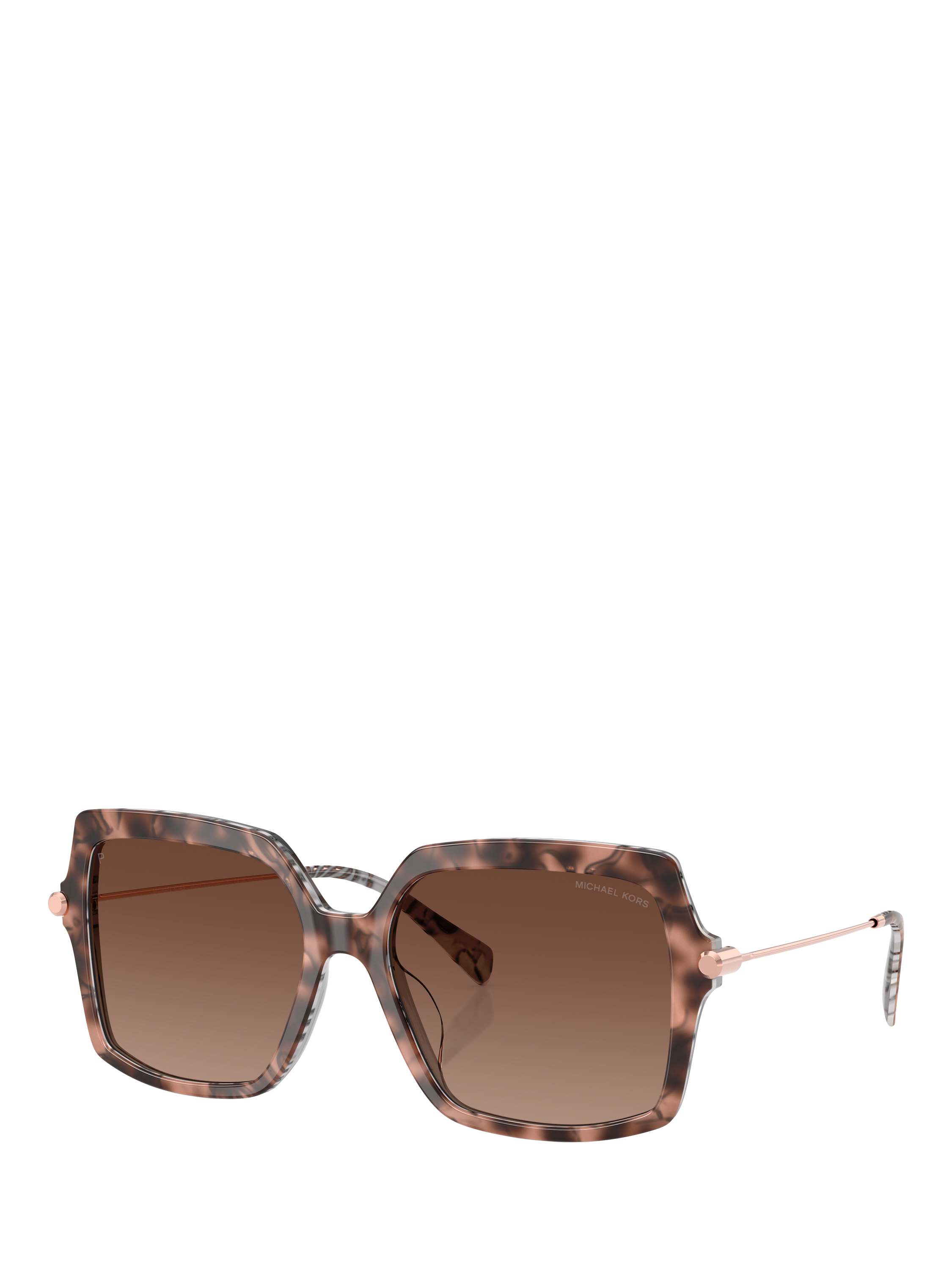 Product image 1 of 5, which shows Michael Kors MK2247U Women's Polarised Square Sunglasses, Pink Havana/Brown Gradient