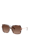 Michael Kors MK2247U Women's Polarised Square Sunglasses, Pink Havana/Brown Gradient