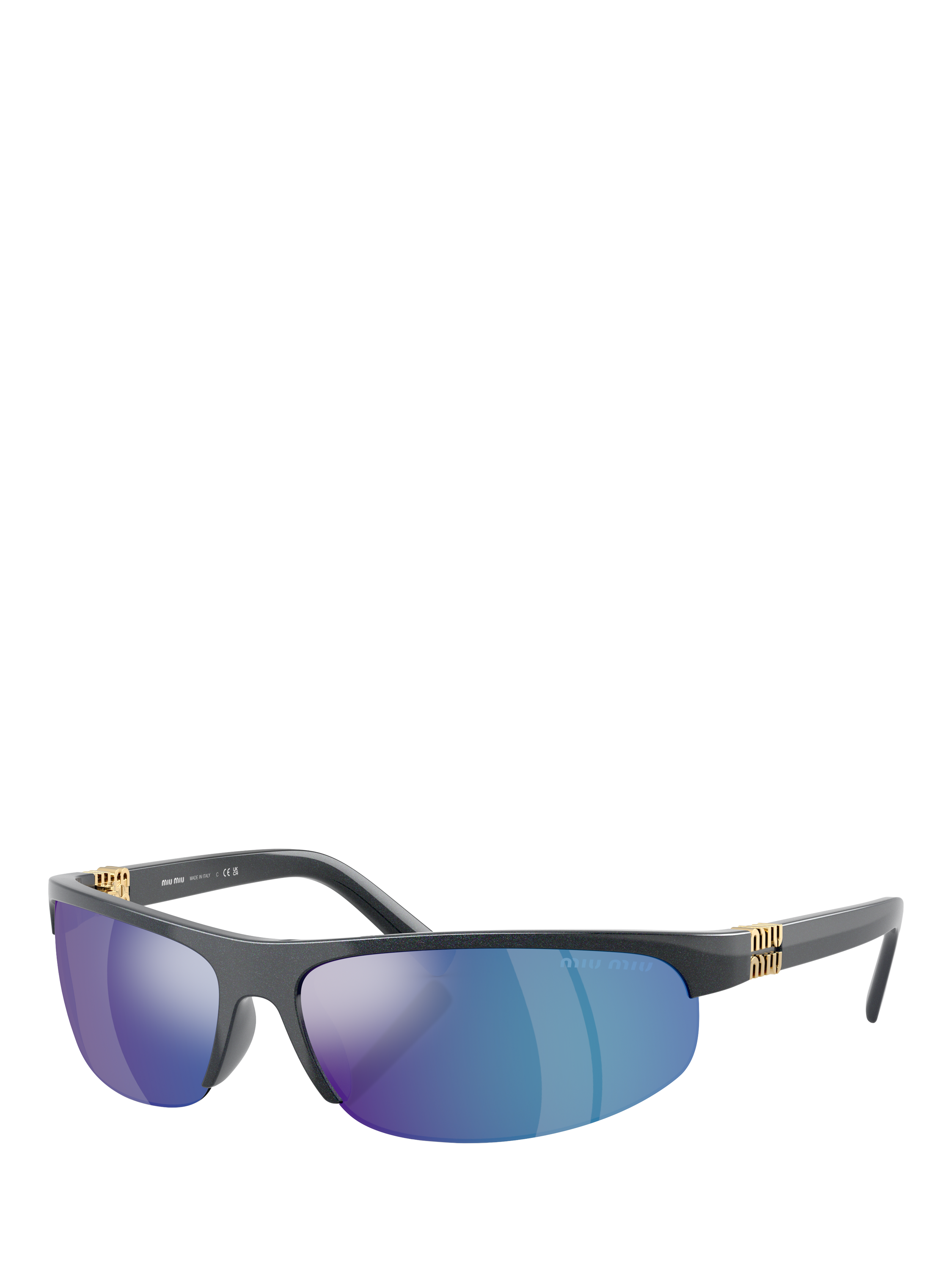 Product image 1 of 5, which shows Miu Miu MUA02S Women's Wrap Sunglasses, Grey/Mirror Multi