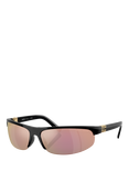 Miu Miu MUA02S Women's Wrap Sunglasses, Black/Mirror Pink