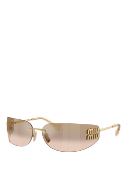 Miu Miu MU A51S5 Women's Rectangular Sunglasses, Gold/Mirror Brown, Gold/Mirror Brown