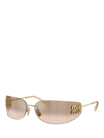 Miu Miu MU A51S5 Women's Rectangular Sunglasses, Gold/Mirror Brown, Gold/Mirror Brown