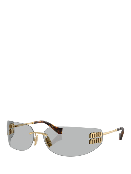 Miu Miu MU A51S5 Women's Rectangular Sunglasses, Gold/Grey, Gold/Grey