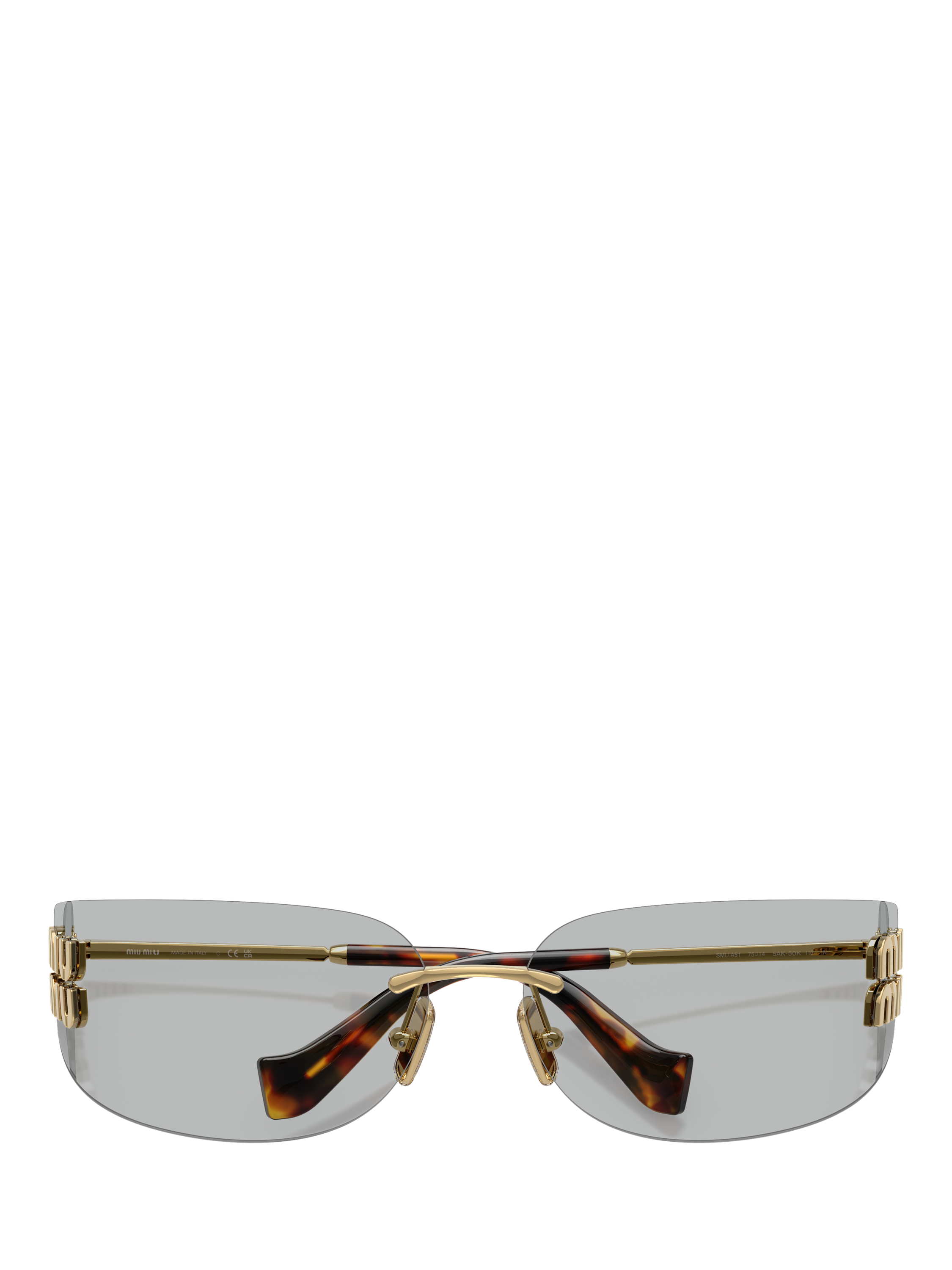 Product image 5 of 5, which shows Miu Miu MU A51S5 Women's Rectangular Sunglasses, Gold/Grey