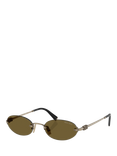 Miu Miu MU A54S2 Women's Oval Sunglasses, Gold/Brown