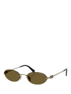 Miu Miu MU A54S2 Women's Oval Sunglasses, Gold/Brown, Gold/Brown