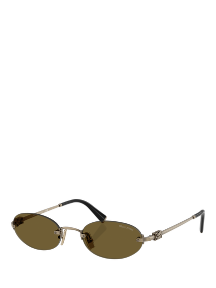 Miu Miu MU A54S2 Women's Oval Sunglasses, Gold/Brown, Gold/Brown